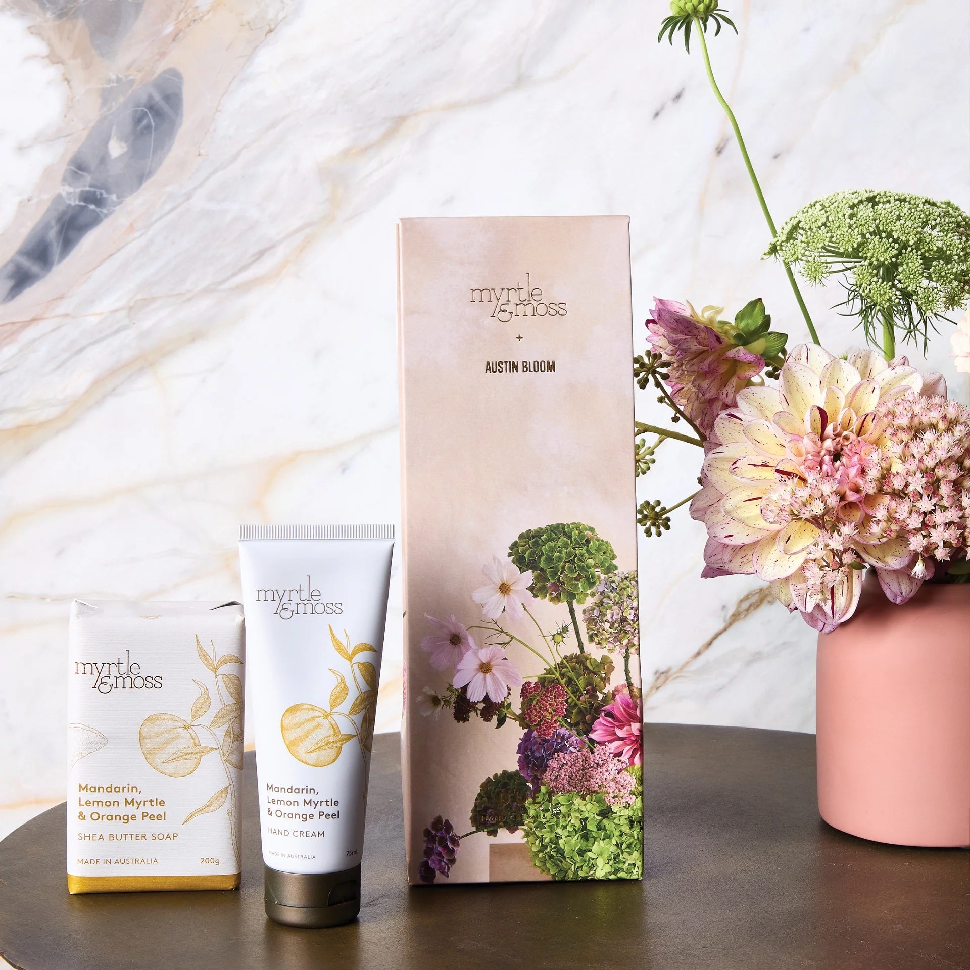 Myrtle and Moss gift pack duet containing their best selling citrus hand cream and soap