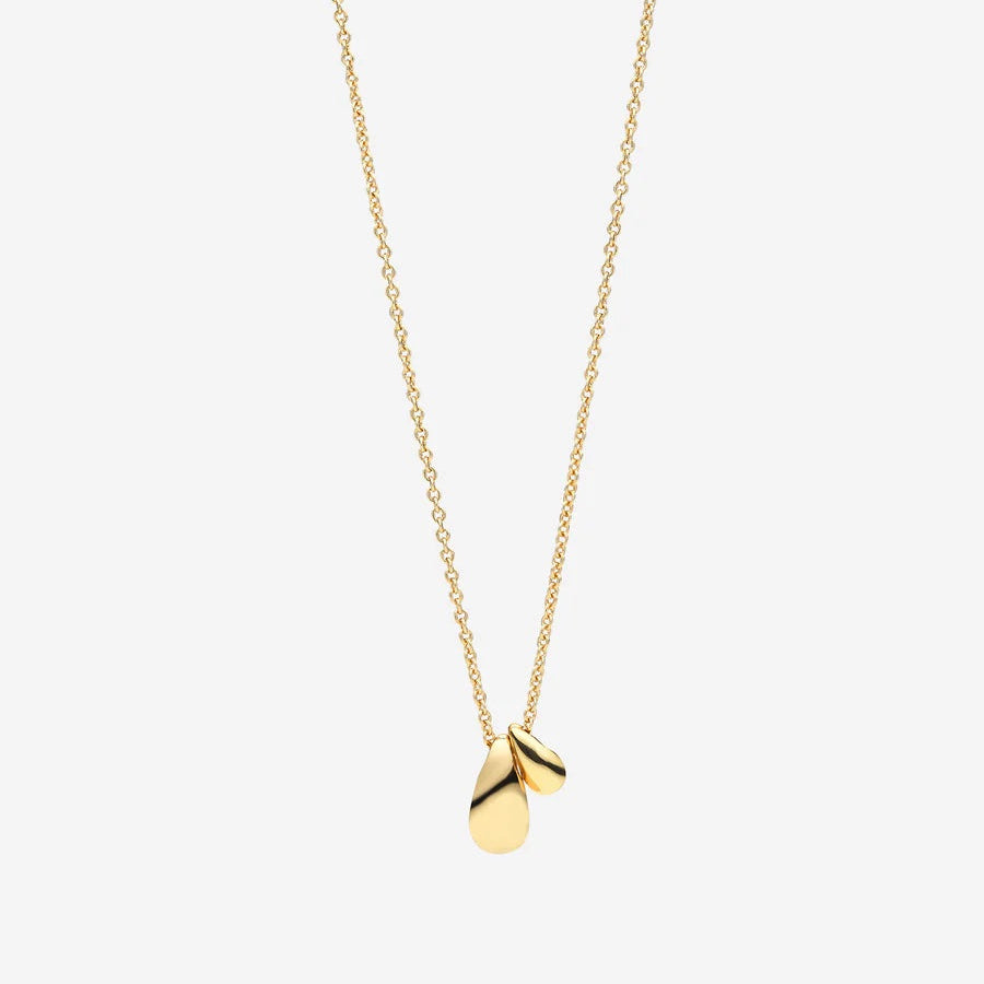 Louella Gold necklace by Liberte. Two drop pendants