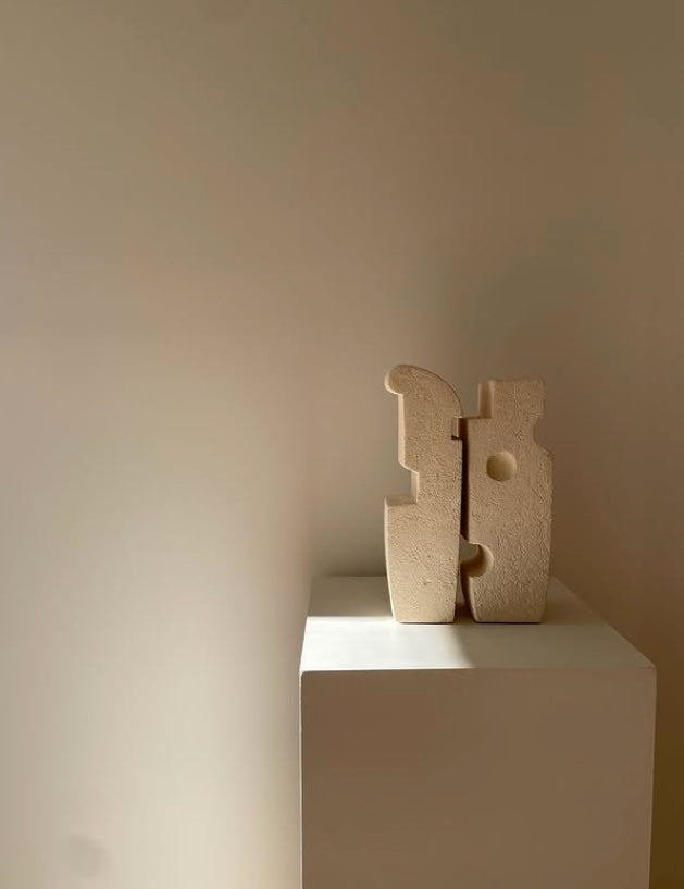 Handmade designer artisan piece made of limestone.
These charming sculptural pieces are a balanced duality. A mixture of soft and sharp intertwined amongst each other, to show that each personality can, have it all.