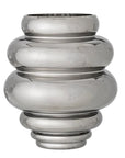Silver metallic vase with a ribbed design