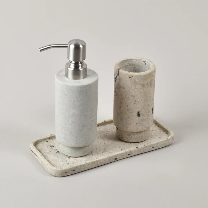 Crafted from recycled stone, It's a beautiful decorative piece that is sure to elevate your styling. beige colour with flecks throughout.