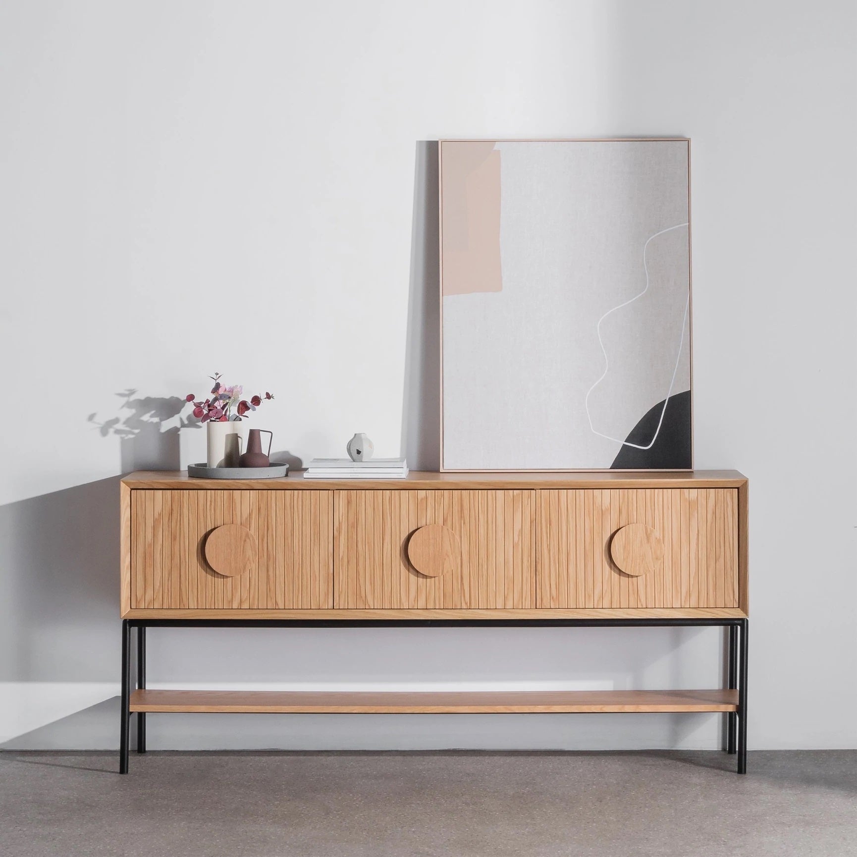 fluted natural oak console table