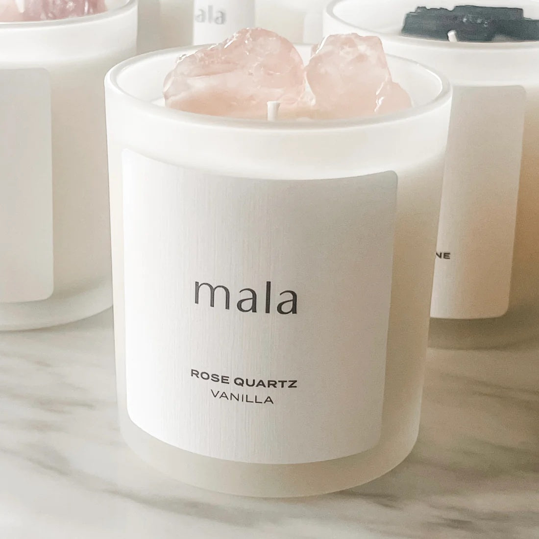 Mala Rose Quartz Crystal candle