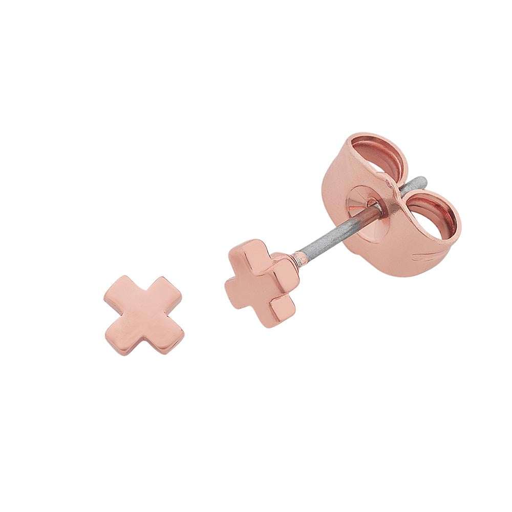 Liberte Petite Cross Earrings Rose Gold