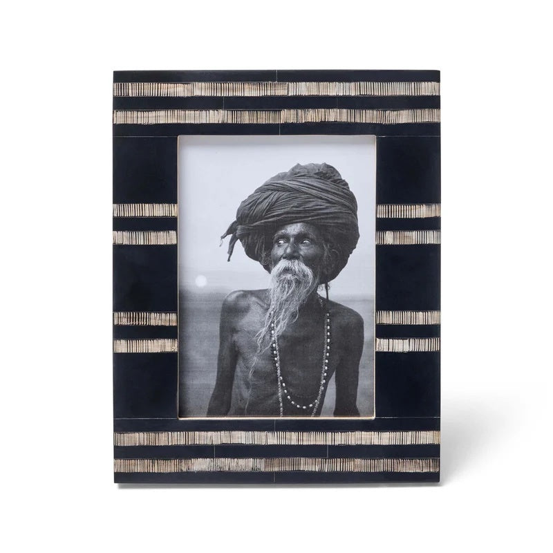 black and white striped bone inlay photo frame