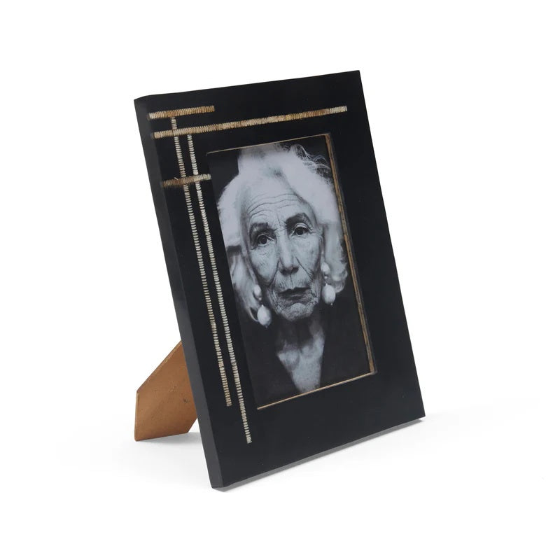 Black photo frame with geometric pattern