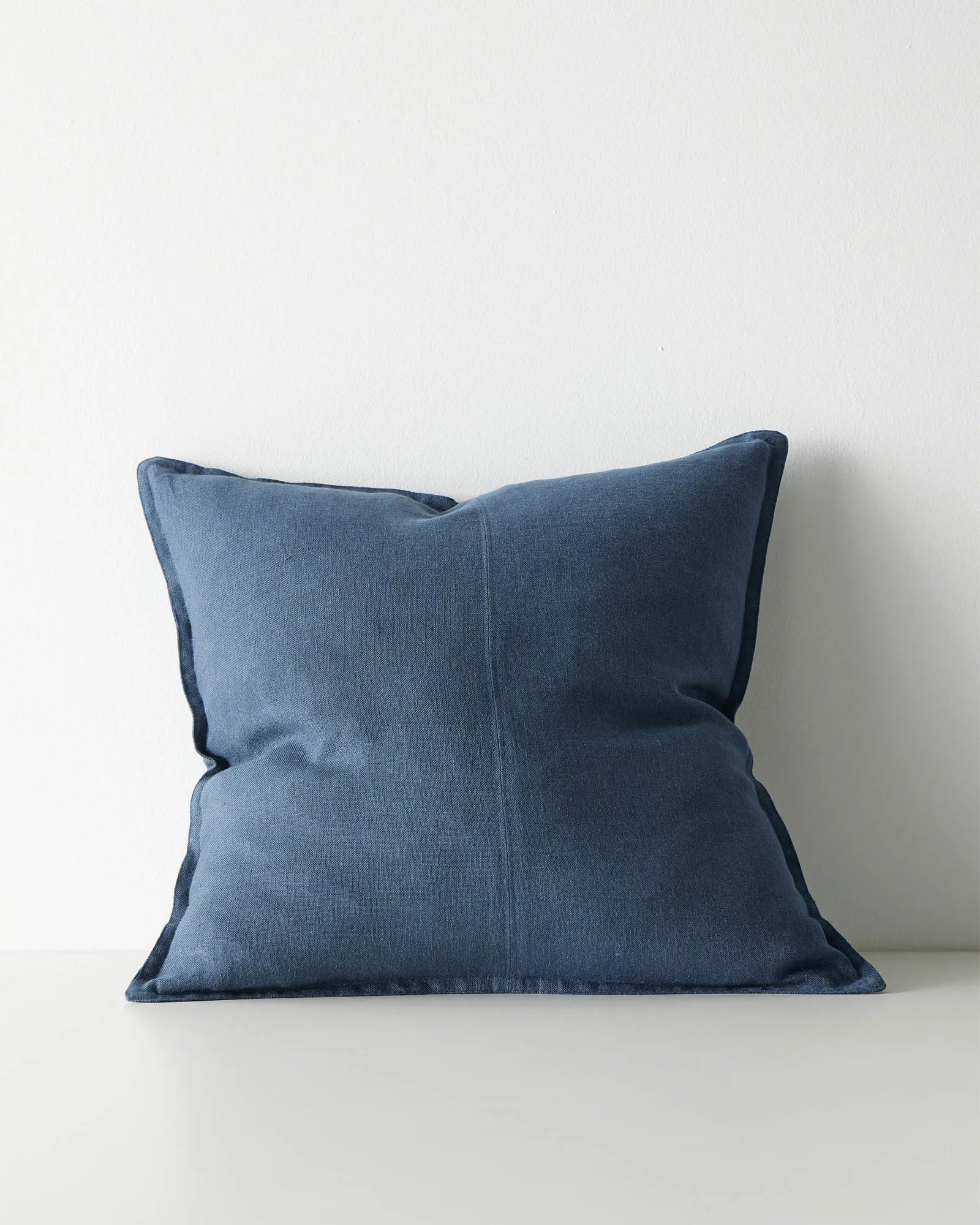 atlantic blue linen cushion with flange edge detail