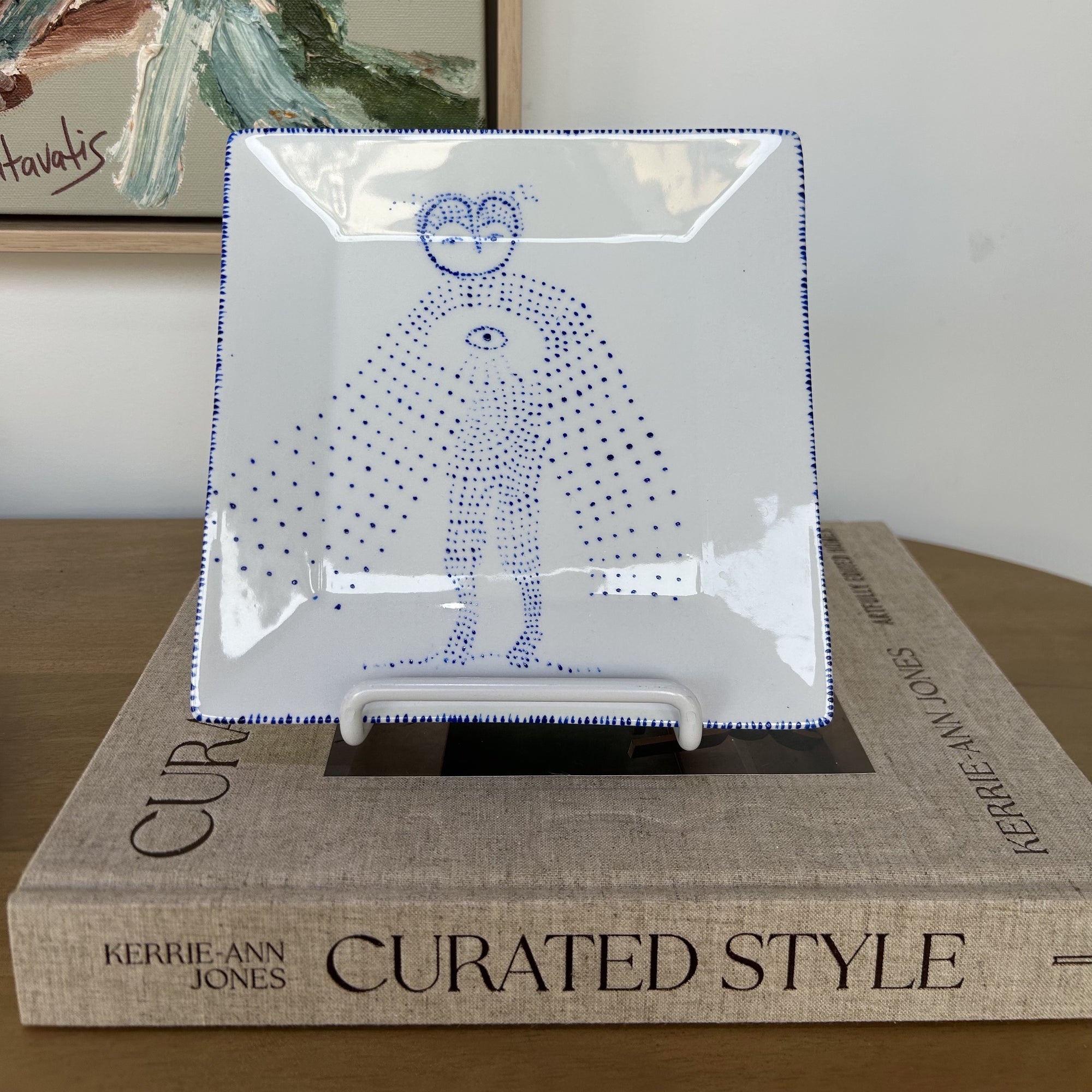Wall plate featuring cosmic owl image by renowned ceramic artist Nadia robertson