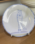 ceramic wall plate featuring blue cosmic owl by artist Nadia Robertson