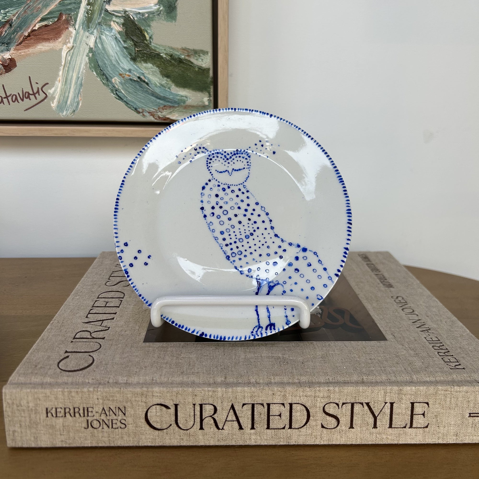 Cosmic wall plate by Nadia Robertson featuring a cosmic owl