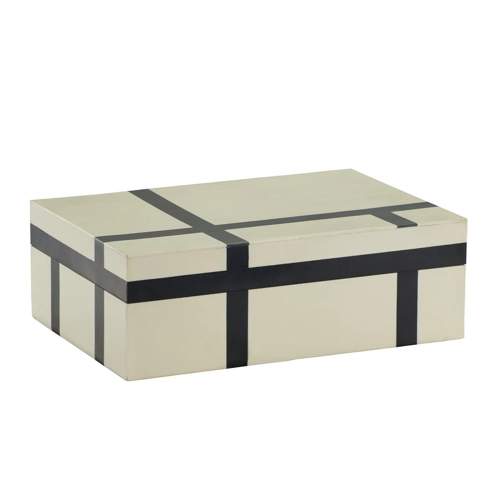 Beige bone inlay storage box with black stripes.