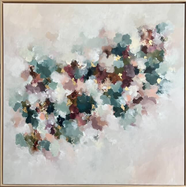 Abstract art piece with multicolored splashes on a light background by jessie Rigby
