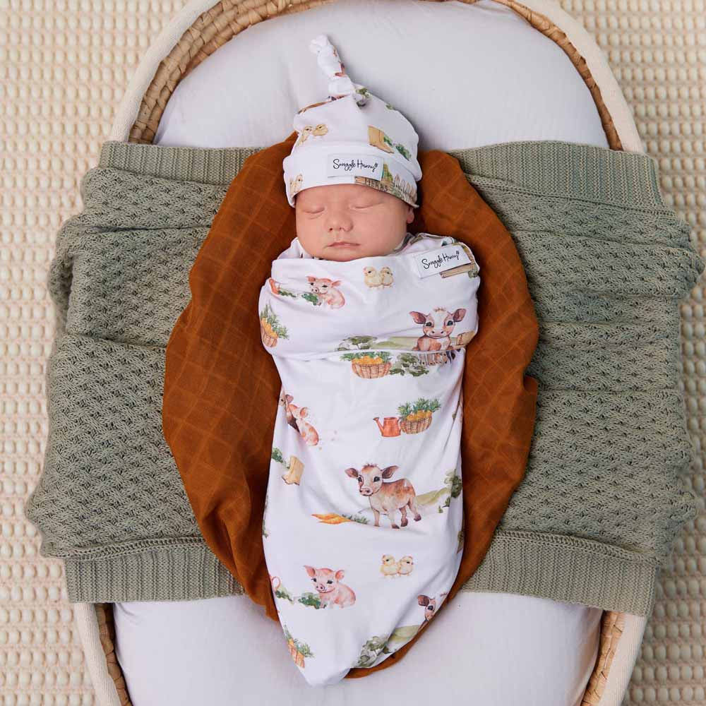 Farm Swaddle and Beanie Set