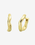 Gold irregular shape hoop earrings on a white background