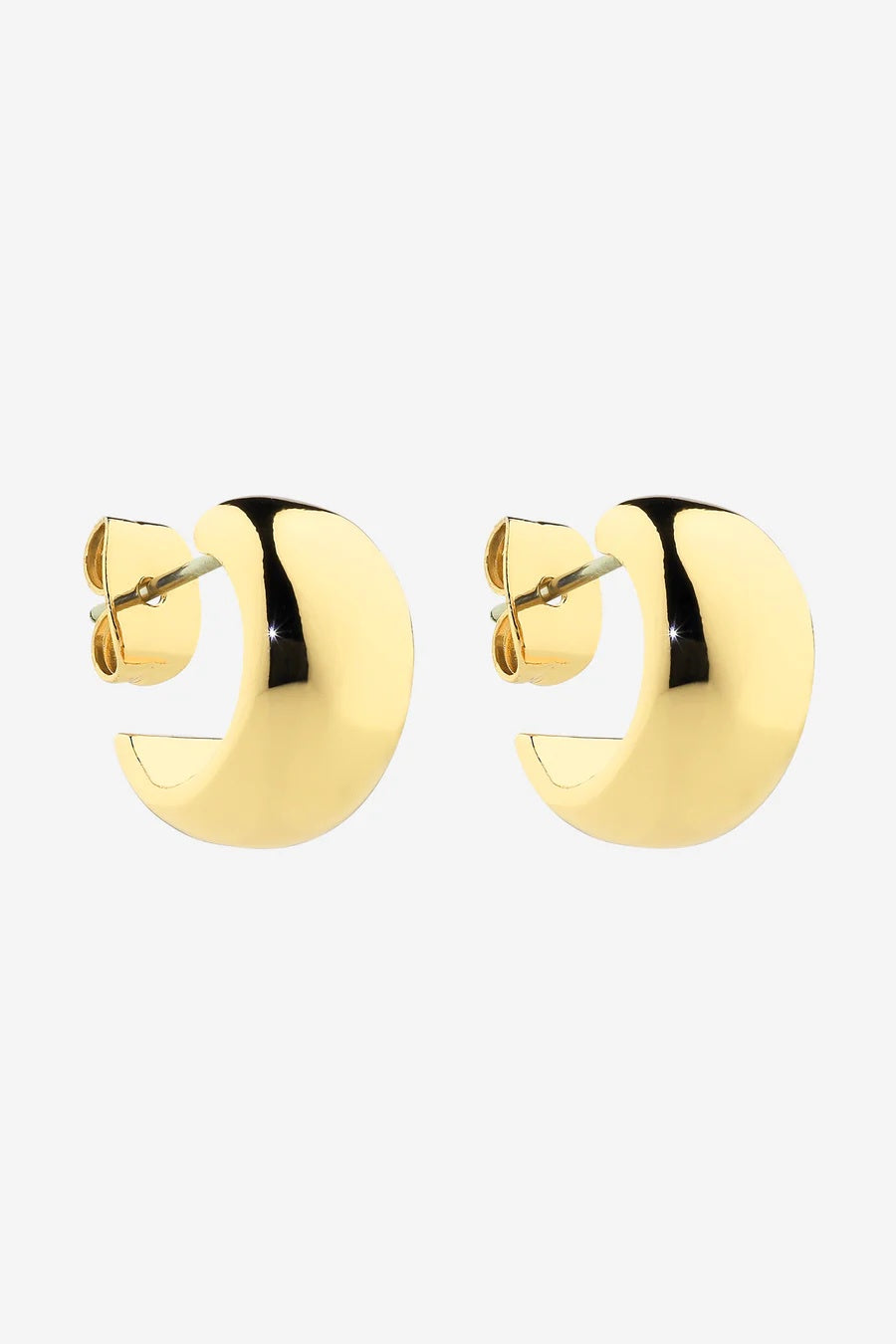 Gold hoop earrings on a white background