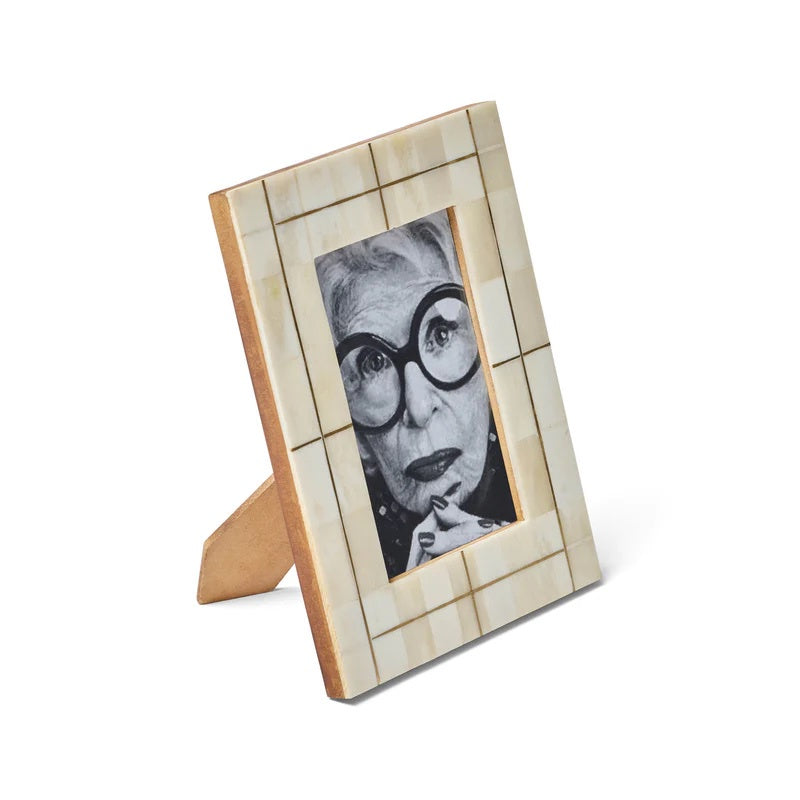 bone inlay photo frame featuring geometric panels