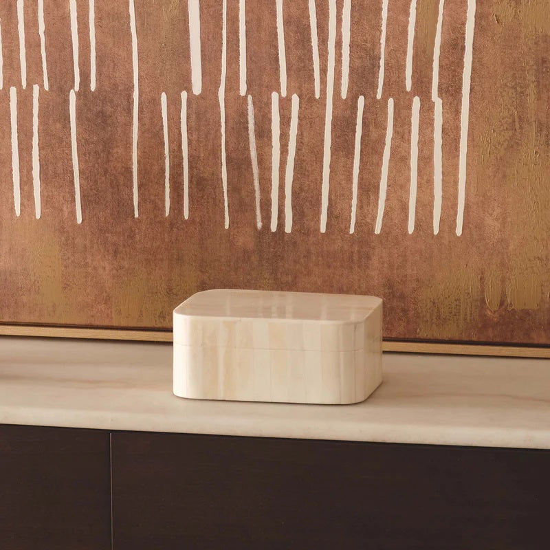 Cream Wooden bone inlay box with curved edges.  