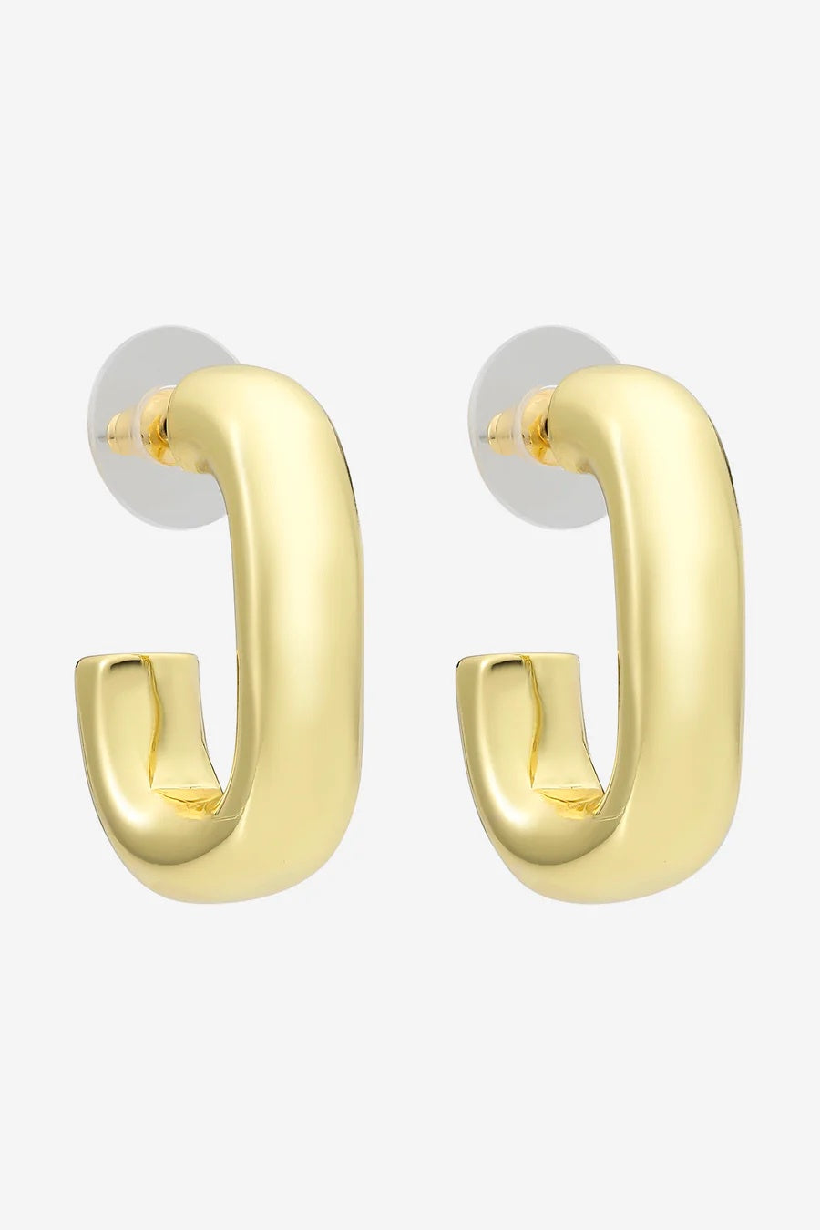 Gold hoop earrings on a white background