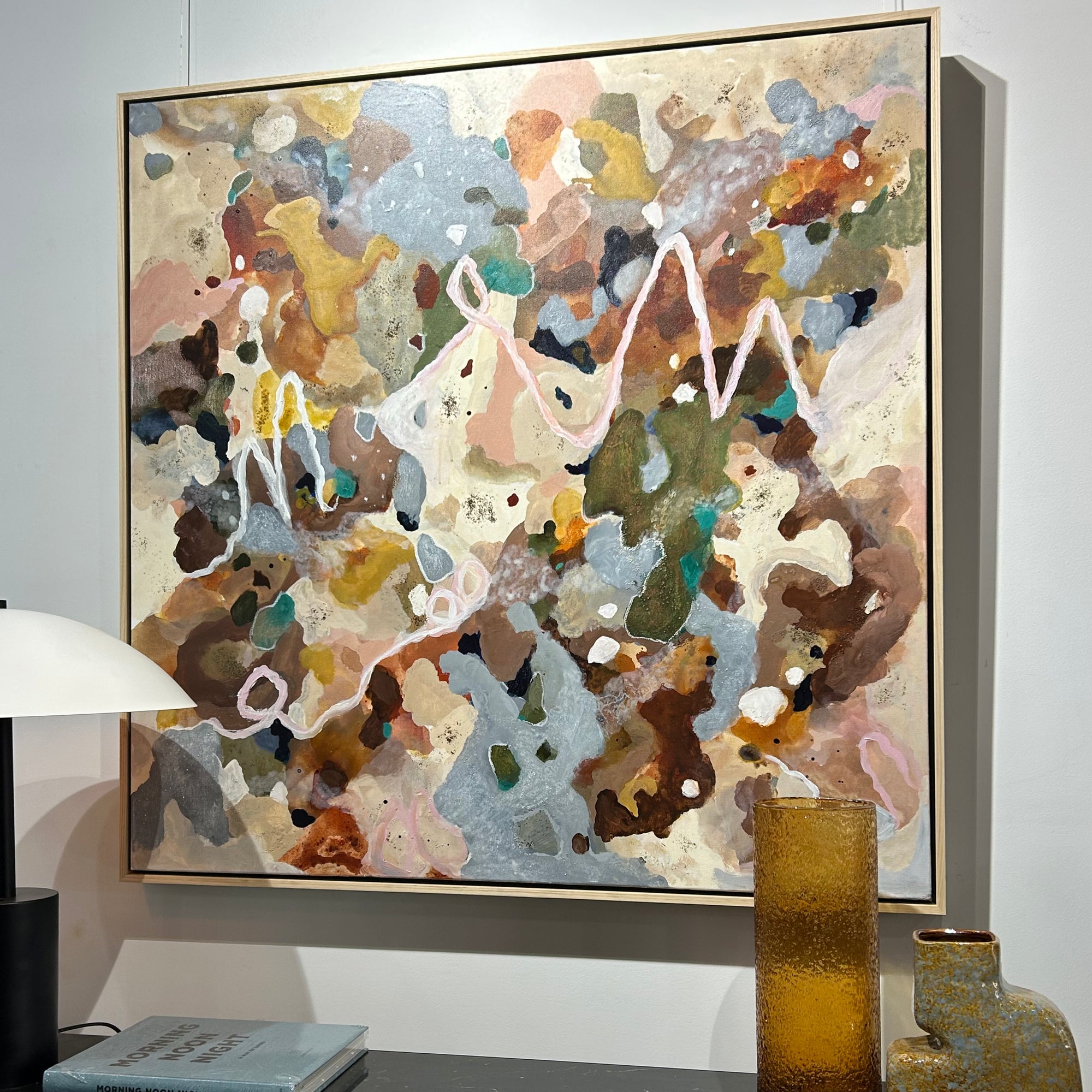 abstract artwork in earthy tones inspired by the pattern in gum trees