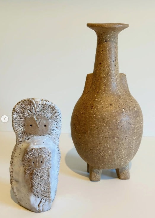 ceramic river owl with textural detail on both sides