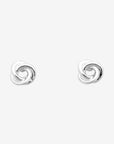 Pair of silver spiral earrings on a white background