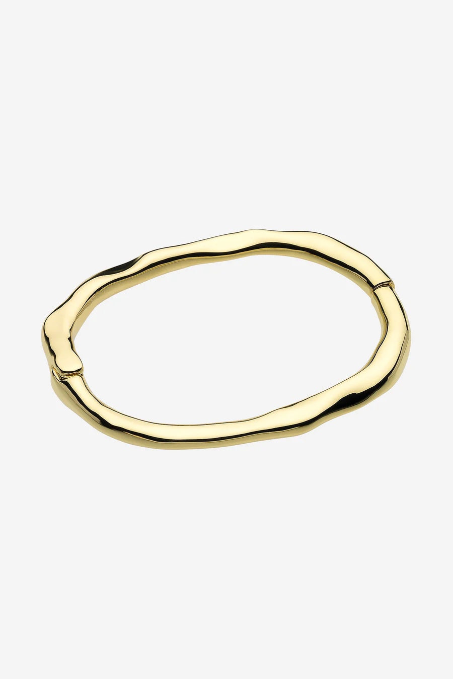 Gold hinged bracelet with a unique, irregular shape