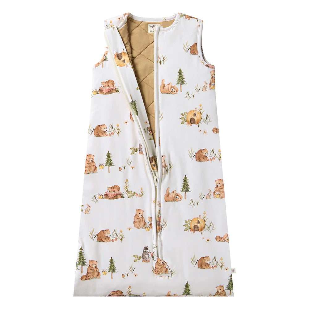 baby and toddler sleeping bag featuring bear print design on white background