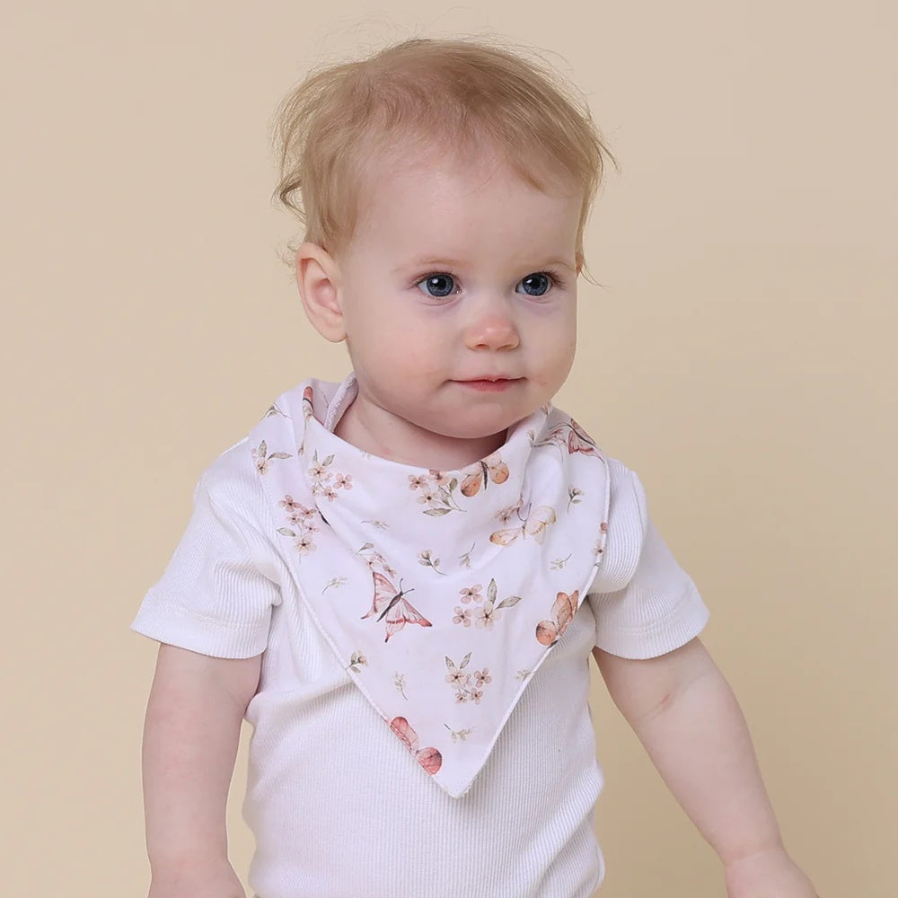 dribble bib featuring butterfly print design on a neutral background