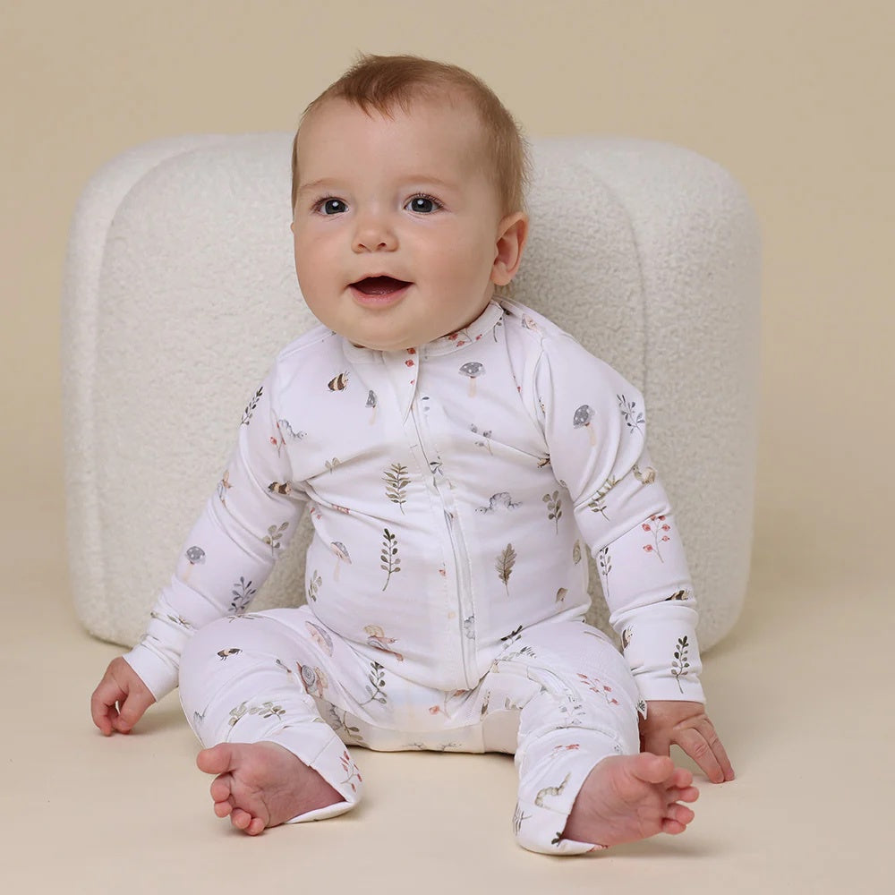 baby romper featuring garden print deisgn